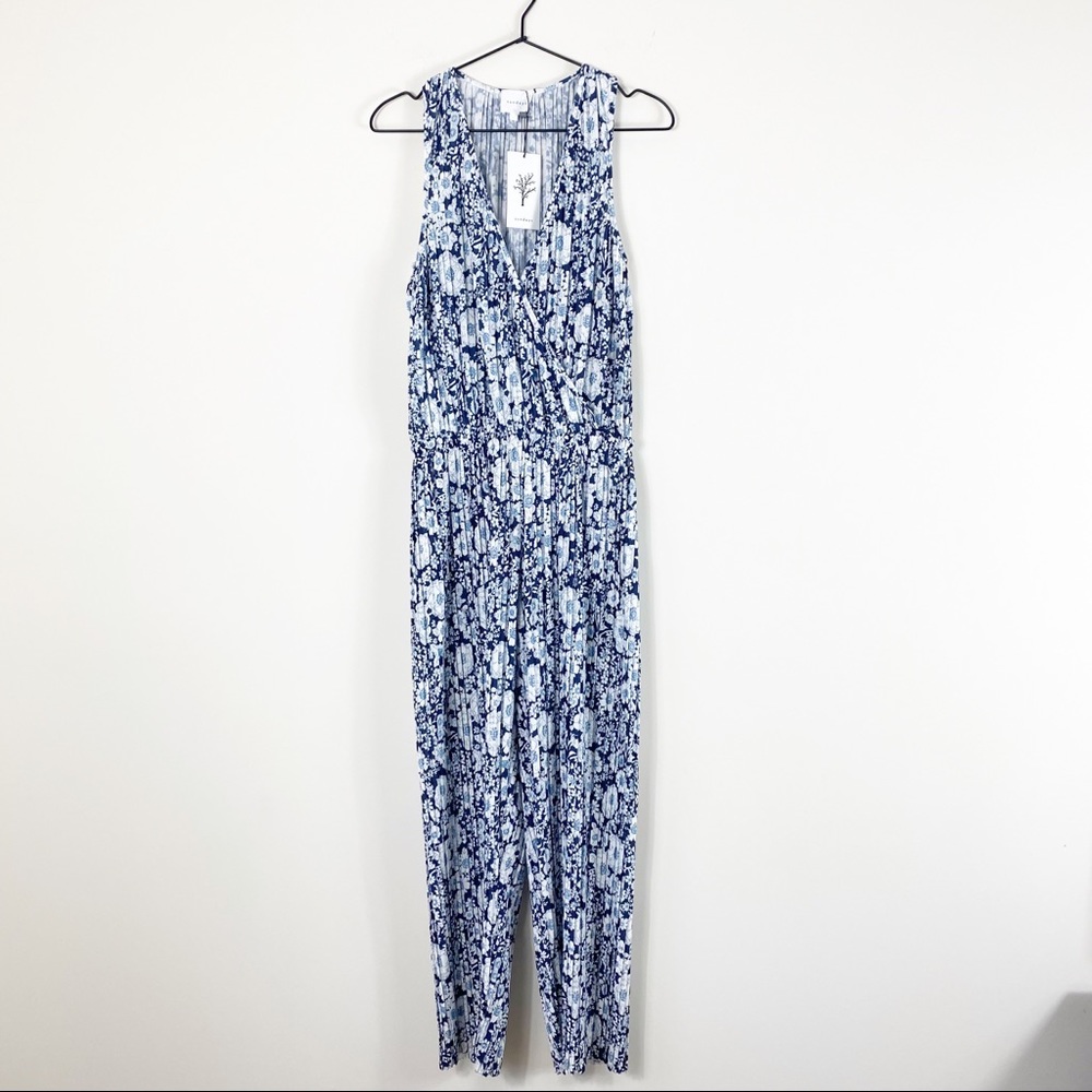 Sundays NWT Jess Jumpsuit Blue Floral Crossover - Picture 2 of 10